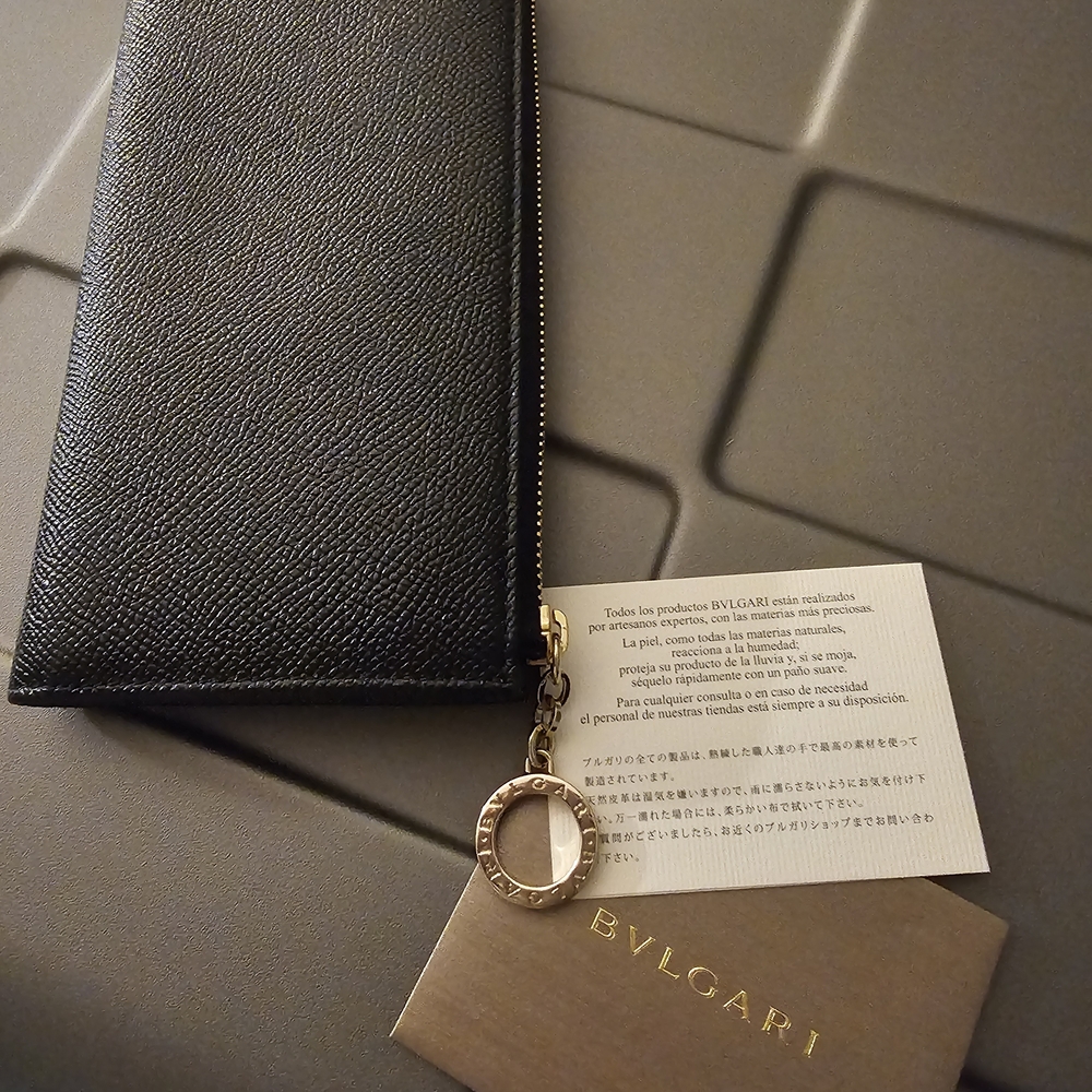 Bulgari Black Wallet with Gold Charm